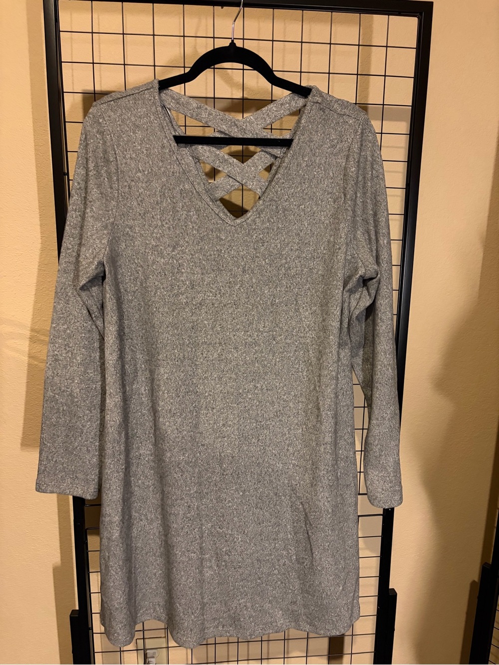 Rio & Rian Cozy Gray Crisscross V-Neck Women's Dress